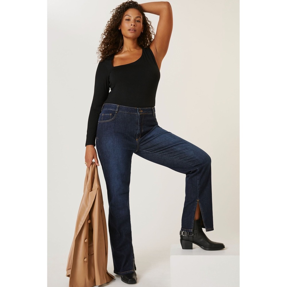 Pilcro Spilt Straight Jeans High Rise Side Slit Dark Wash Indigo Blue 26P Petite